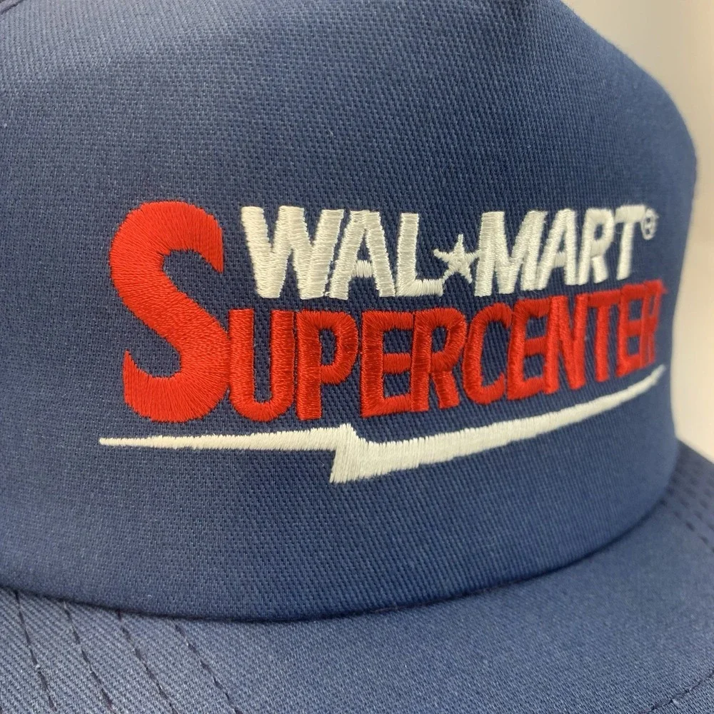Vintage Walmart Supercenter Trucker Hat Blue Snapback Paramount Cap Made in USA